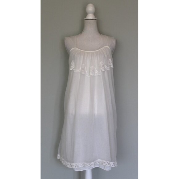 Vintage 1960s STERN MAID White Bridal Nylon Babydoll Nightgown Dress, Size M - Picture 1 of 11